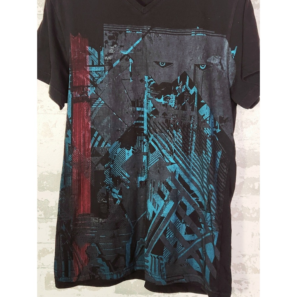 Massive V-Neck Graphic T-Shirt XL Black Blue Red Abstract Panther Face Art Tee - Picture 2 of 16